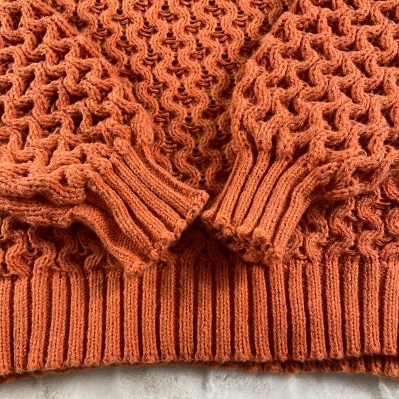 🔥Handmade Cable Knit Turtleneck Orange Pullover Cabin Cottage Retro Sweater - Picture 8 of 13